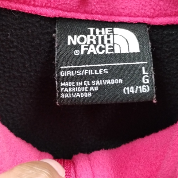 The North Face 1/4 Zip Fleece Pull Over sweater Girls L Black & Pink Lightweight - Picture 8 of 13
